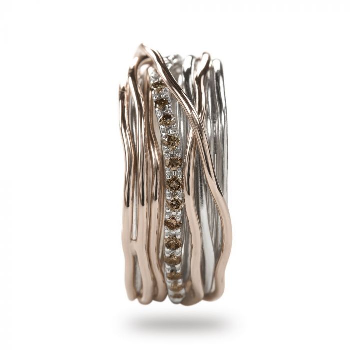 ANELLO FILODELLAVITA CLASSIC, 13 FILI IN ORO ROSA 9KT, ARGENTO 925 E DIAMANTI BROWN