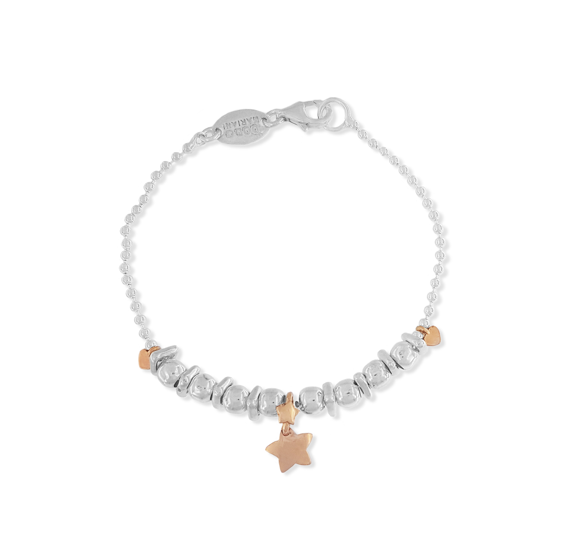 Bracciale pallini triangoli-bubble e stopper in AU 9KT con stella media in AU 9KT BR183