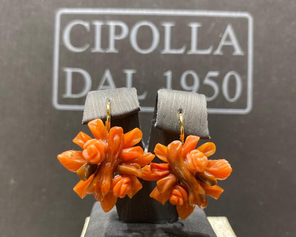 Orecchini corallo fossile oro 375%  art. OR-009