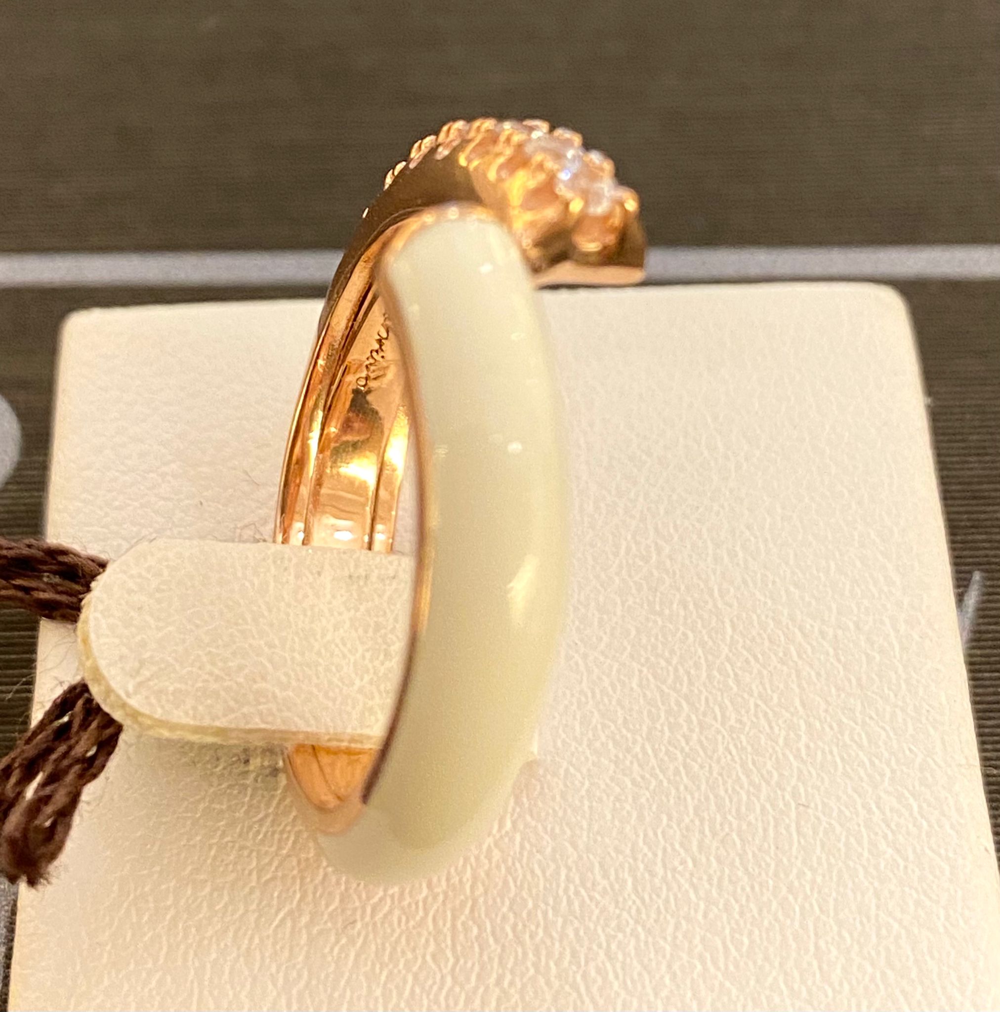 LABRIORO anello contarie argento 925% rose gold smalto bianco e cristalli LABRIORO anello contarie argento 925% rose gold smalto bianco e cristalli