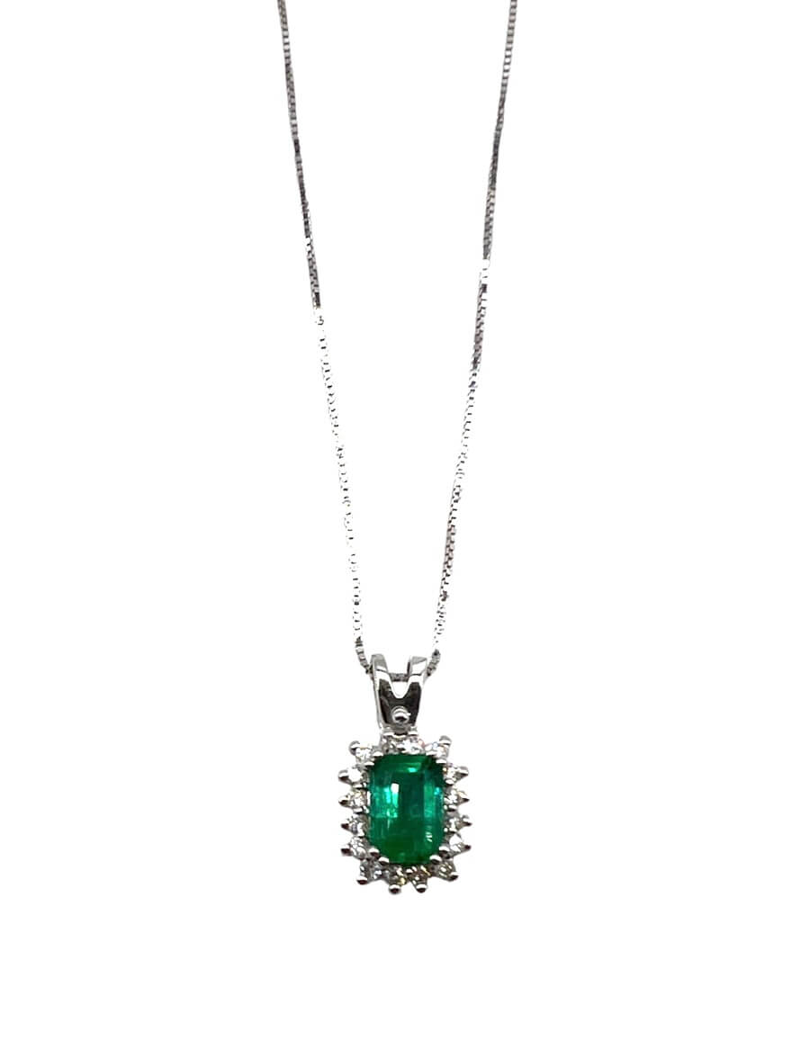 Emerald white gold pendant and BON TON diamonds Art. CD649
