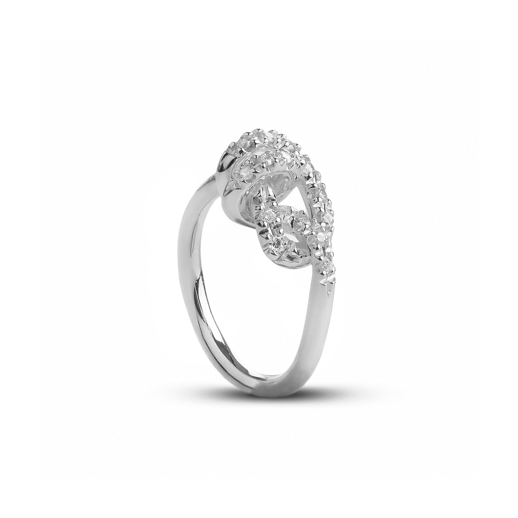 Anello Nodi d’Amore in Argento 925 con Pavé di Diamanti Bianchi Art. AN29ABT