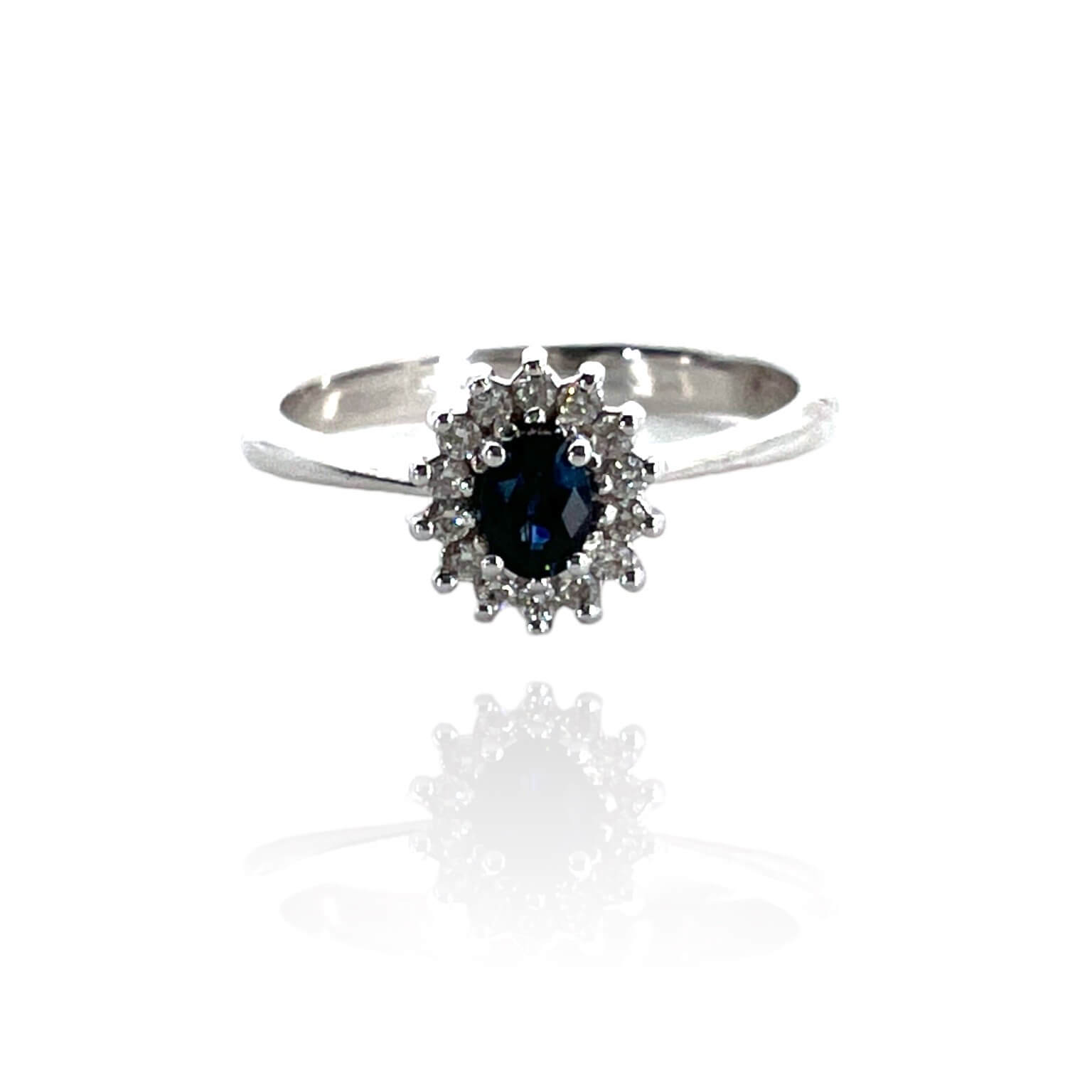 Ring with sapphire and diamonds white gold BON TON art. AN2187