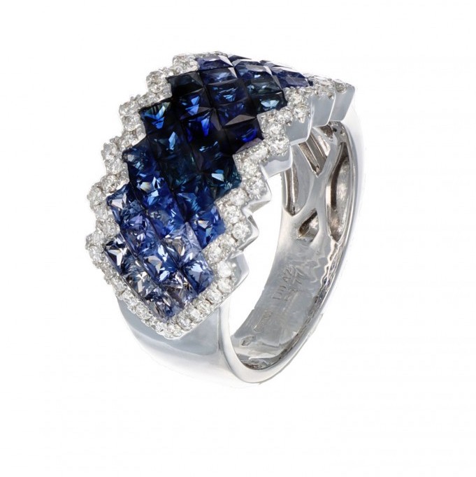 Anello fascia Zaffiri diamanti e oro art. R03859W03