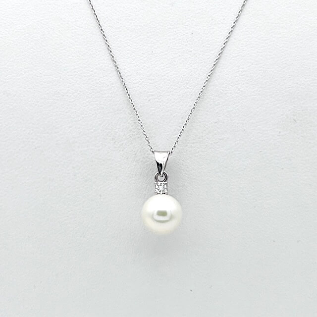 Girocollo perla diamanti oro bianco  art.CDP68-1