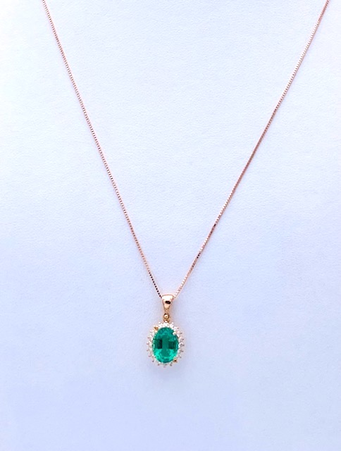 Rose gold pendant with emerald and BON TON diamonds Art.CD1003-1
