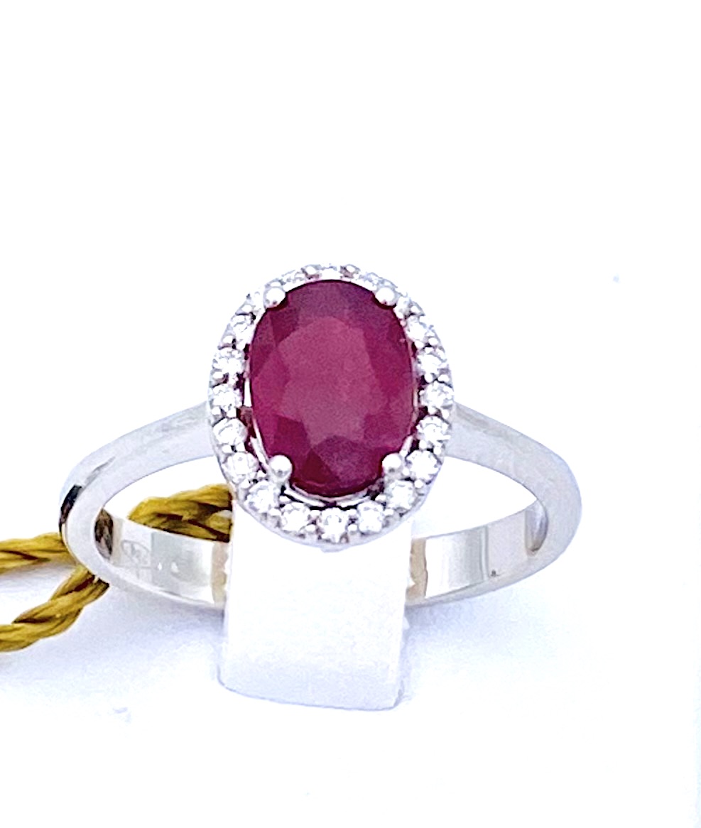 ANELLO ORO BIANCO RUBINO E DIAMANTI BELLE EPOQUE  ART. AN779