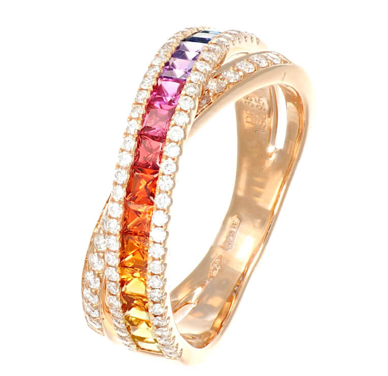 Anello Rainbow zaffiri e diamanti art. R03989RB11