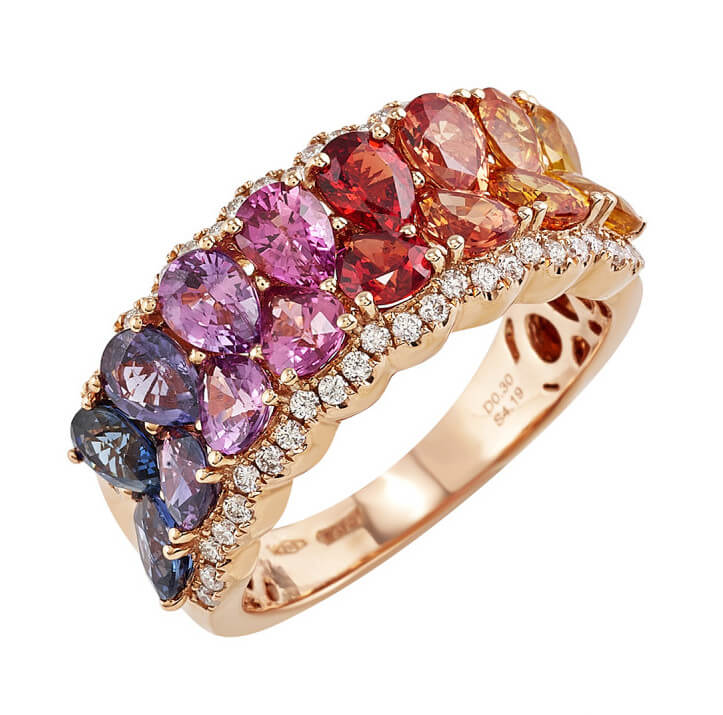 Anello Rainbow zaffiri e diamanti art. R04222RB11