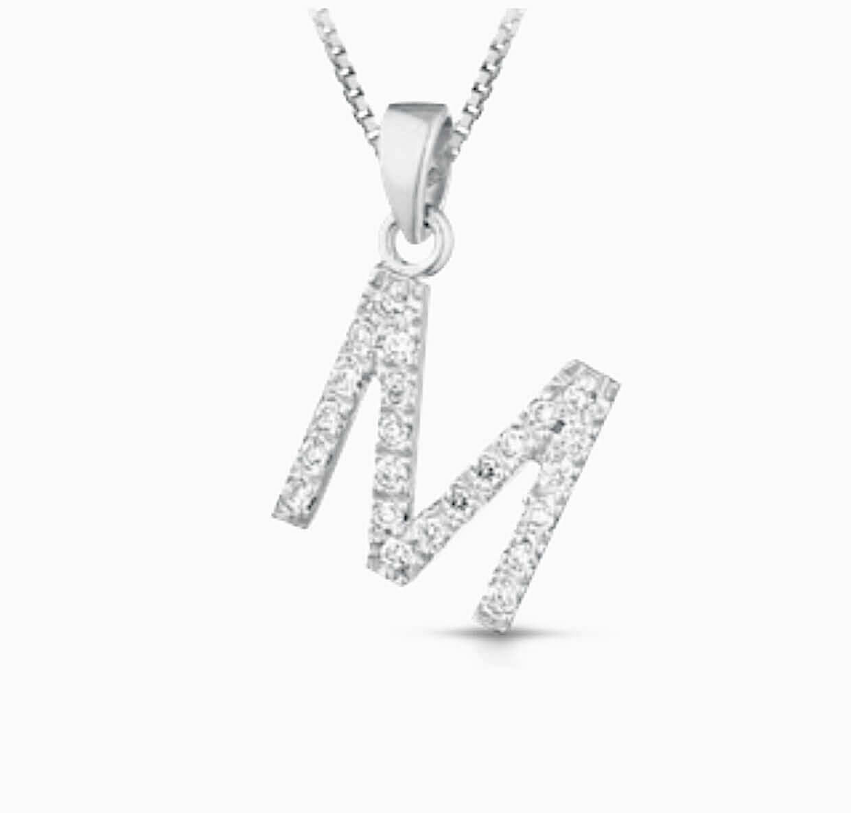 Pendente iniziale M oro bianco e diamanti art. LETT-M